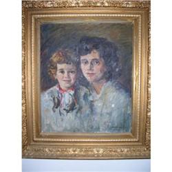 Oskar  Stoessel mother and daughter on canvas #2274778