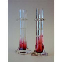 Pair of Red to Clear Cut Crystal Bud Vases #2285762