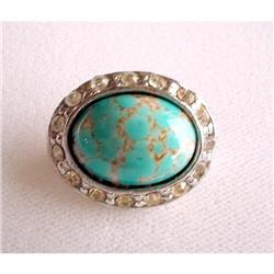 Brooch Genuine Turquoise & Clear Rhinestones #2294182