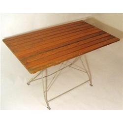 ANTIQUE FRENCH WOOD SLAT BISTRO TABLE #2295187