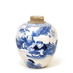 Old Chinese Blue & White Tea Caddy Mk #2295634