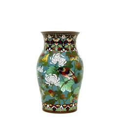 Old Japanese Cloisonne Vase w Butterfly & Bird #2295643