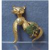 Image 1 : Estate Designer Jade Pearl Turquoise Cat Broach#2295842