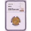 Image 1 : 1913 $5 Indian Head Half Eagle Gold Coin NGC MS61