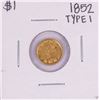 Image 1 : 1852 Type 1 $1 Liberty Head Gold Dollar Coin