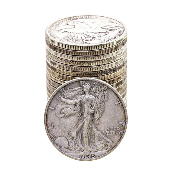 Roll of (20) Assorted Date Walking Liberty Half Dollar Coins Circulated