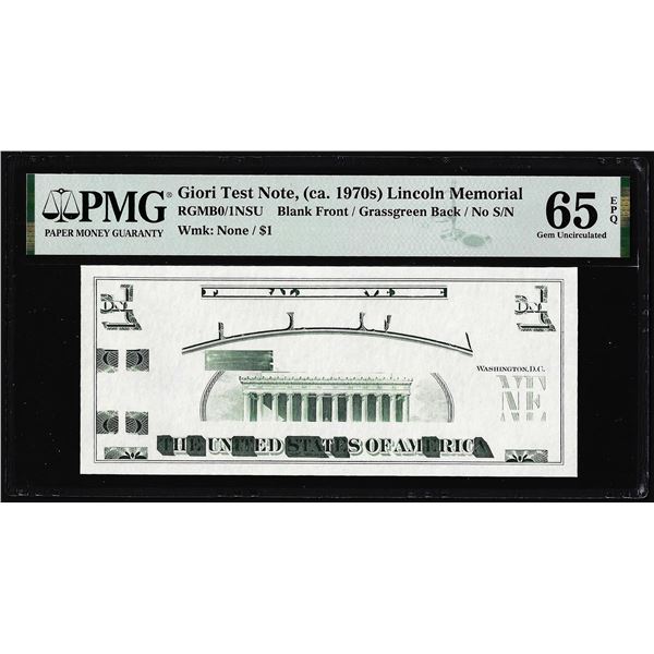 Circa 1970's Lincoln Memorial Giori Test Note PMG Gem Uncirculated 65EPQ