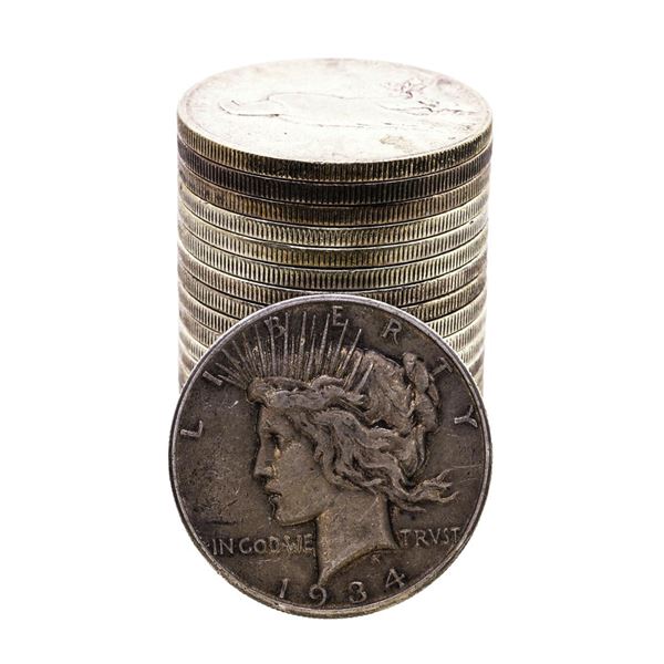 Roll of (20) 1934-S $1 Peace Silver Dollar Coins Circulated