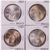 Image 1 : Lot of (4) 1980 Mexico Onza Silver Coins Nice Toning
