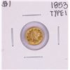 Image 1 : 1853 Type 1 $1 Liberty Head Gold Dollar Coin