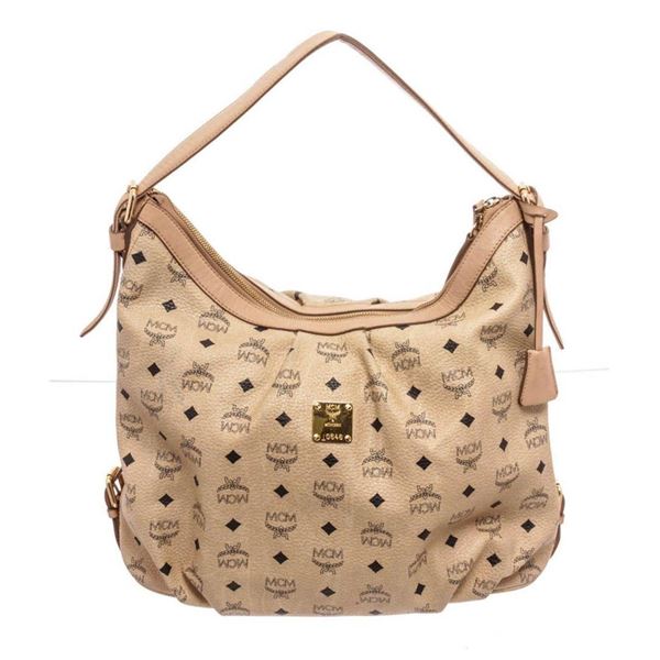 MCM Beige Canvas Hobo Bag