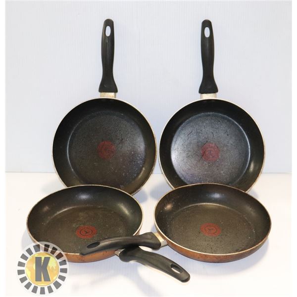 FOUR FRYING PANS (10" DIAMETER)