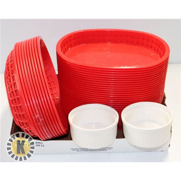 FLAT OF RED SERVING BASKETS + TWO DIP BOWLS