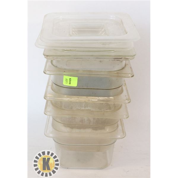 FIVE CAMBRO/ RUBBERMAID INSERTS 1/6 SIZE 4"/ 6"