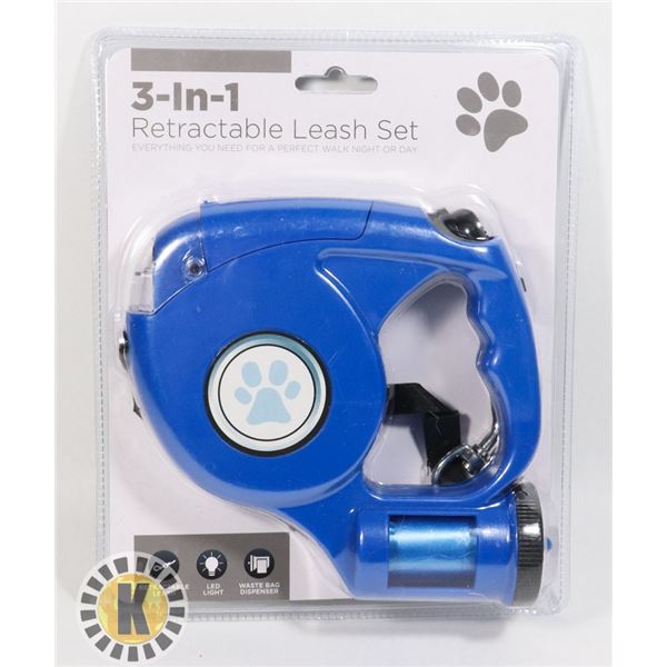 NEW 3-IN1 RETRACTABLE LEASH SET (BLUE)