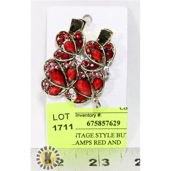 NEW VINTAGE STYLE BUTTERFLY HAIR CLAMPS RED AND