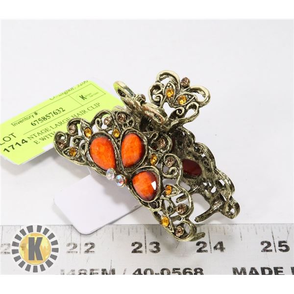 NEW VINTAGE LARGE HAIR CLIP ORANGE WITH