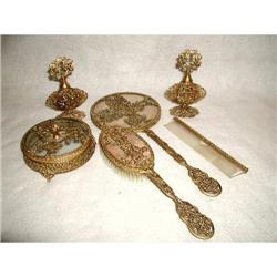 Complete Dresser Set 24K Gold Brass  C.1900 #2246265