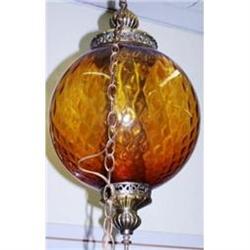huge old vintage AMBER GLASS HANGING GLOBE LAMP#2246599