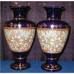 DOULTON Tapestry VASES - Pair COBALT - Antique #2246679