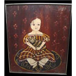 19th Century Primitive Oil Painting Girl 19c  #2247040