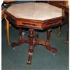 Image 1 : English octagonal table carved walnut marble #2247099