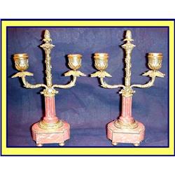 PAIR PINK MARBLE AND GILT METAL CANDELABRA #2247154