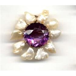 An Amethyst and Natural Pearl Brooch #2260966