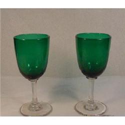 Pair Stemmed Green Glass Wine Glasses. #2270243