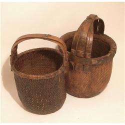 ANTIQUE TRIHANDLE WOVEN BASKET 1900S #2270250