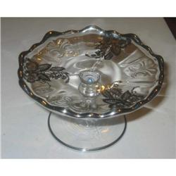 old vintage Silver Overlay Glass Floral Cake #2270277