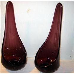 Old MULBERRY PURPLE Blown Glass candleholders #2270436