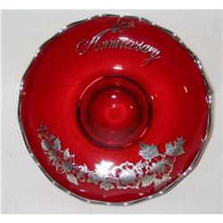 old ANNIVERSARY red Flower Glass BOWL PLATE #2270475