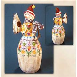 JIM SHORE SNOWMAN STATUE W CAT  * ENESCO #2270722