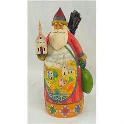 JIM SHORE SANTA WITH CHURCH STATUE  * ENESCO #2270723