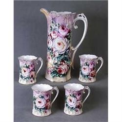 FLORAL PORCELAIN PITCHER W FOUR CUPS / NEW #2270859