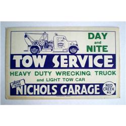 VINTAGE RED CREEK NY TOW TRUCK CAR SIGN #2270900