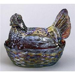 CARNIVAL GLASS HEN DISH / REPRODUCTION NEW #2270920