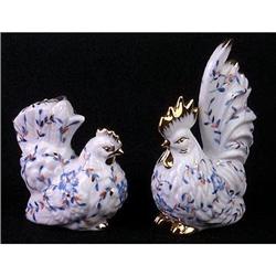 FLORAL ROOSTER AND HEN PORCELAIN FIGURE STATUES#2270949
