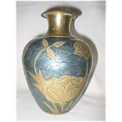 Green Enameled India Brass Urn Vase #2271284