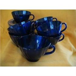 Duralex Cobalt Blue Swirl Cups and Saucers #2271297