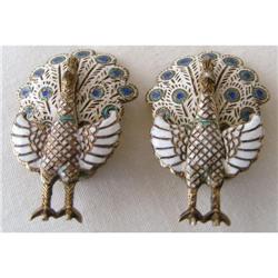 Peacock Earings Sterling & Enamel Siam #2271323