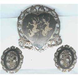 Niello Pin & Earings c1960 Siam Sterling #2271385