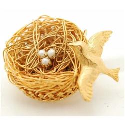 Bird and Bird Nest Pin  Stamped Jeanne #2271545