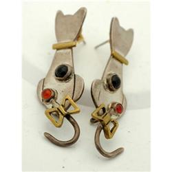 Swing Tail Cat Earrings Mexian Sterling & Gems #2271548