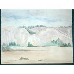 Lg watercolor painting of cliffs by D.L. Hadiak#2271551