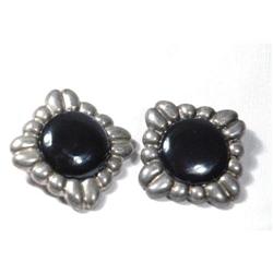 Large Old Taxco Mexico Sterling Onyx Earrings  #2271562