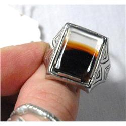 Large Old Montana Moss Agate & Sterling  Ring  #2271563