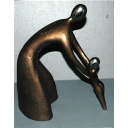 Chrome & Bronze Sculpture Mother & Child Modern#2271585