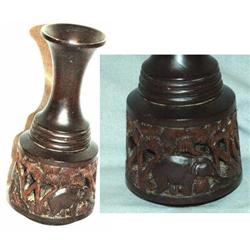 African Wood Bas-Relief Carved Vase  #2271595
